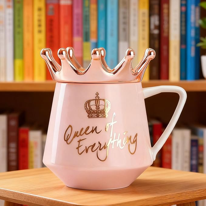 Arawat Pink Queen of Everything Mug with Lid Cute Pink Cup with Crown 12 oz Tea Coffee Mugs Gift with Spoon & Coaster Ceramic Cups Birthday Gifts for Women Girls Friend Valentine's Day Gifts for Women - Image 3
