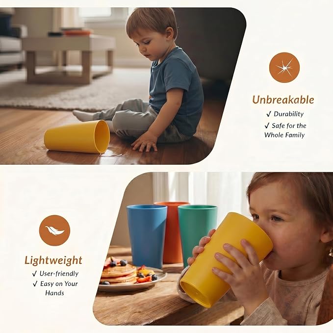 Homienly Reusable Plastic Cups - Wheat Straw Unbreakable Drinking Glasses & Water Glasses | Multi-Color Stackable Plastic Cups, Dishwasher Safe | Glassware & Cup Sets for Kitchen (20 oz 8-Pack) - Image 5