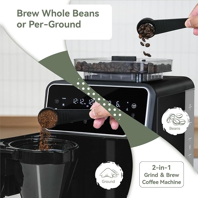 Gevi 10-Cup Grind & Brew Drip Coffee Maker with Built-In Burr Grinder | 24-Hour Programmable Timer, Touch Screen Control, 4-Hour Warm Plate, Permanent Filter with Original Glass Coffee Carafe - Image 2