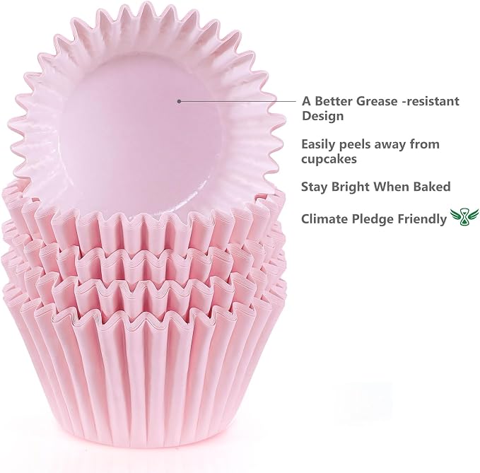Caperci Heavy Duty Jumbo Cupcake Muffin Liners for Baking - Extra Large 100pcs Grease-Resistant Pink Paper Baking Cups, No Muffin Pan Needed, Odorless, Easily Peels (Pink) - Image 4