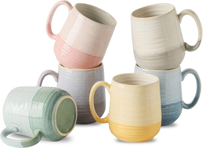 HASENSE Coffee Mugs, 12 oz Porcelain Coffee Cups Set of 6, Two-Tone Reactive Glaze Mugs Gift for Women and Men, Big Colorful Tea Cup for Latte, Cappuccino & Hot Chocolate, Dishwasher Microwave Safe by Hasense