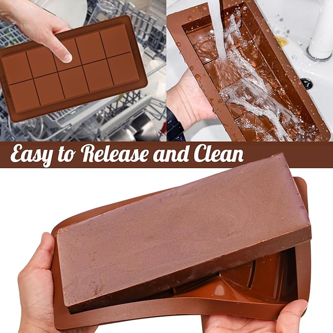 Webake The Original Deep Chocolate Bar Molds 2 Pack, 1 Inch Deep Large and Thick Silicone Chocolate Bar Molds for Stuffed Bar, Big Chocolate Candy Bar Mold for Filling Knafeh Pistachio Chocolate Bar