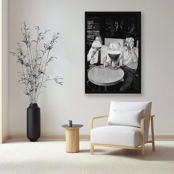 UXCBIA Men Drinking Large Beers, Vintage Black And White, Man Cave Decor Poster Canvas Poster Wall Art Decor Print Picture Paintings for Living Room Bedroom Decoration Black Frame 24x36in(60x90cm) - Image 7