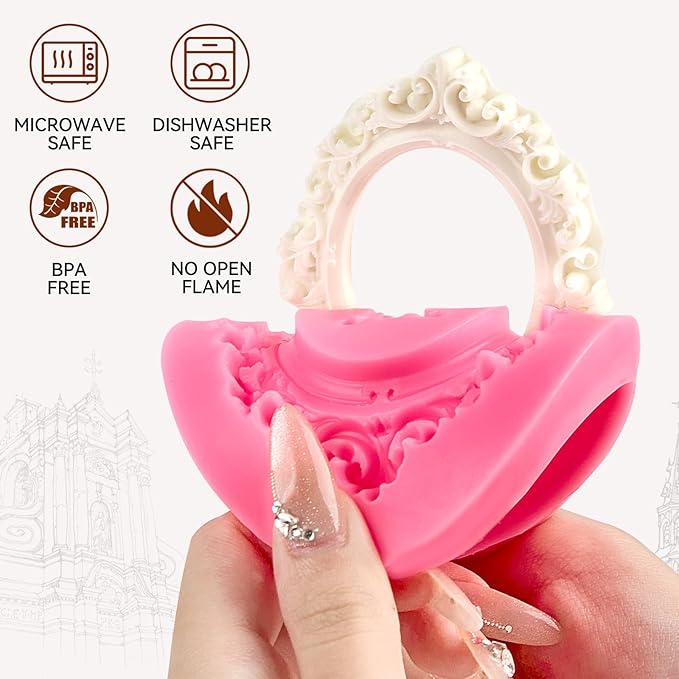 4 Pcs Photo Frame Silicone Molds, Baroque Style Picture Photo Frames and Mirrors Fondant Molds for Cupcake Topper, Chocolate, Candy, Donut Cake Puck Decoration and Clay Craft Making