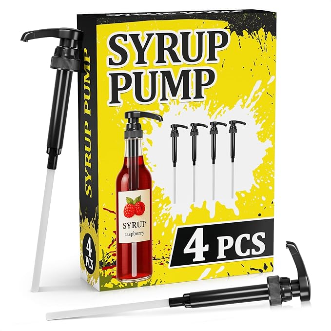Set of 4 Syrup Pumps for Coffee Bar - Christmas Coffee Syrup Pump Dispenser for Holiday Drink Creations, 12.4" - Fits Most Skinny Bottles, Adjustable Length & Lockable Design for Home & Commercial Use