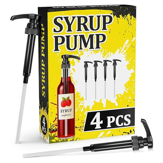 Set of 4 Syrup Pumps for Coffee Bar - Christmas Coffee Syrup Pump Dispenser for Holiday Drink Creations, 12.4" - Fits Most Skinny Bottles, Adjustable Length & Lockable Design for Home & Commercial Use