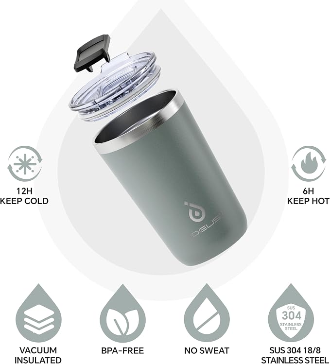 Ideus 20 oz Tumbler, Travel Coffee Mug with Splash Proof Sliding Lid, Double Wall Stainless Steel Vacuum Insulated Coffee Mug for Home and Office, Keep Beverages Hot or Cold, Gray - Image 2