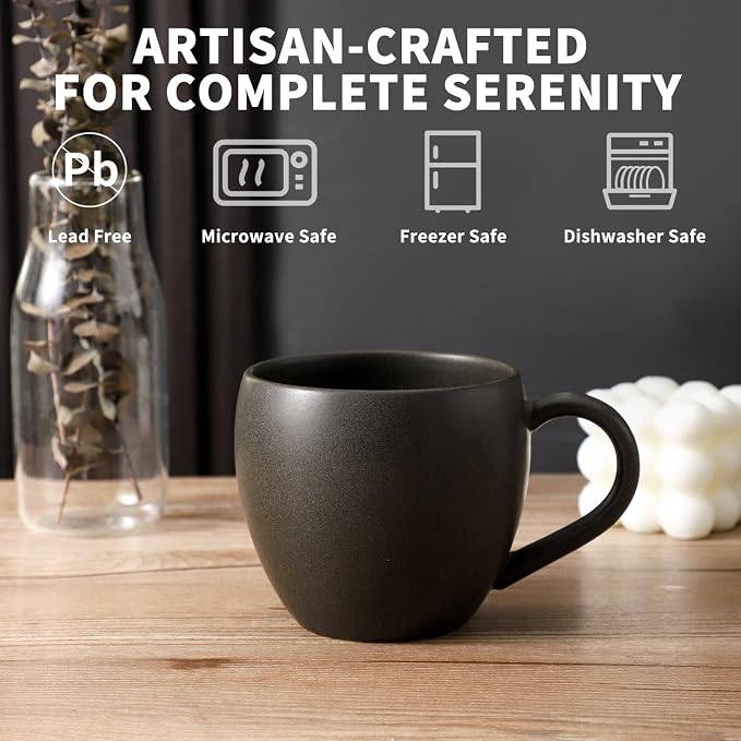 Coffee Mugs Set of 4, Black 16 oz Coffee Mugs for Latte Cappuccino Cocoa and Tea, Ceramic Coffee Cups With Handle,Stoneware Mugs for Housewarming Gifts, Microwave＆Dishwasher Safe - Image 4