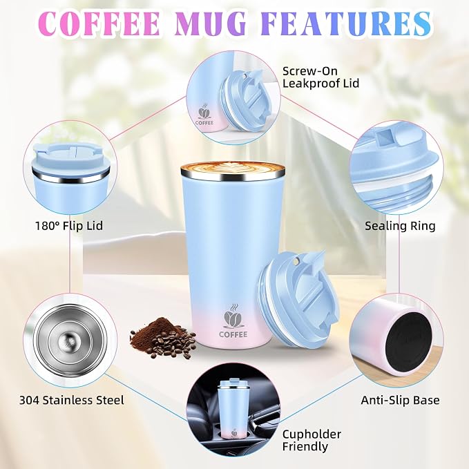 17oz Insulated Travel Coffee Mug with Flip Lid – Leakproof Stainless Steel Insulated Coffee Tumblers, Reusable Coffee Cup for Hot & Cold Drinks, Perfect for Camping & On-the-Go - Image 3