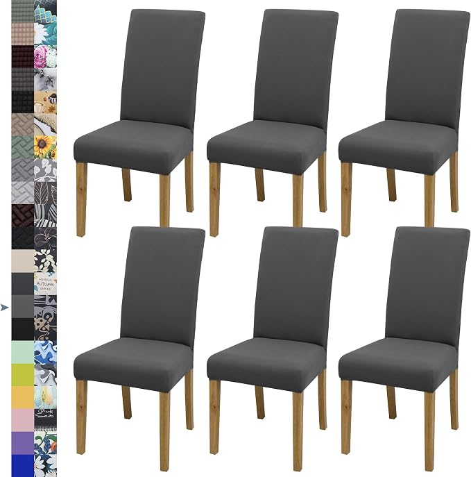 Dining Chair Covers, Stretch Seat Covers, Washable Furniture Protector | 6 Pack, Washable, Stretch Fit, Soft, Non Slip, Dining Chair Covers, Seat Protector, Furniture Protector by BIETYONE