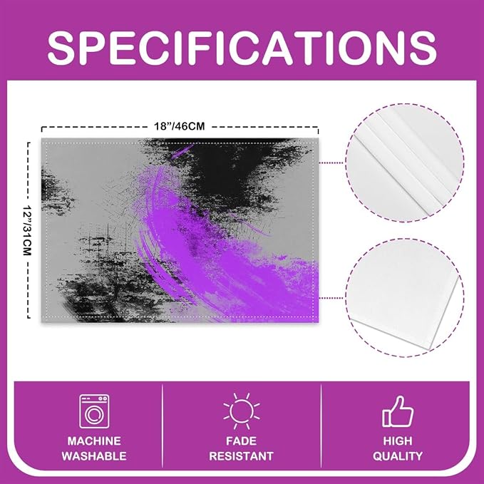 Feelyou Purple Grey Black Placemats Set of 4 18"x12" Kids Abstract Placemat for Kitchen Dining Table Decor Indoor Outdoor for Boys Geometric Table Place Mats, Modern Art Luxury - Image 4