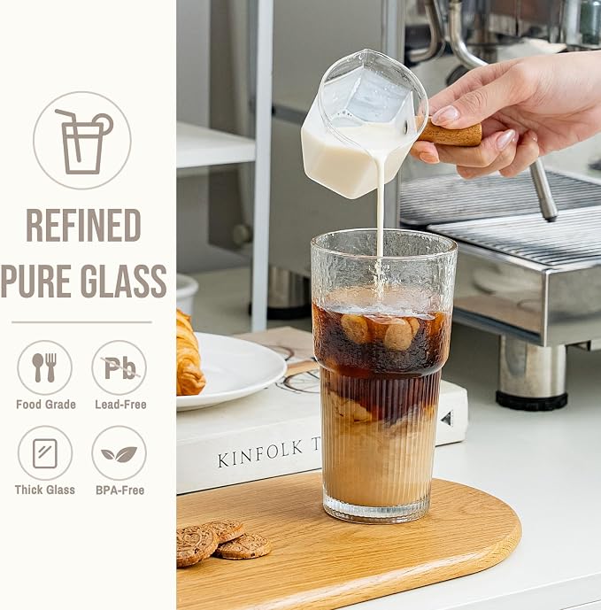 SoulTimes 20oz Wave Ribbed & Wavy Glass Tumbler with Lid and Straw – Iced Coffee Glasses Cups for Smoothie, Matcha, Juice, Water etc. Leakproof and Reusable Glassware Drinking for Travel To Go [4 Pcs] - Image 5