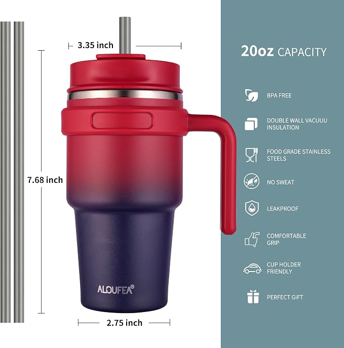 20 oz Insulated Coffee Mug Tumbler with Handle, Stainless Steel Travel Mug Tumbler with Lid and Straw,Double Wall Vacuum Leak Proof Ice Coffee Thermal Cup, Dark Rainbow - Image 2