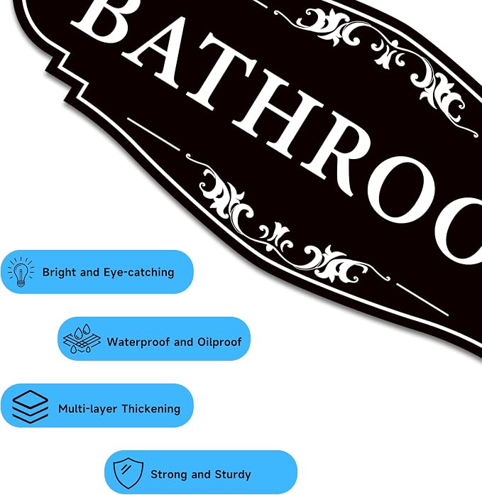 Bathroom Sign Sticker for Business and Home,Self-adhesive Restroom Sign | Cute Bathroom Decor for Door,Waterproof Vinyl Restroom Sign for Home,Office,Shop（Black） - Image 3