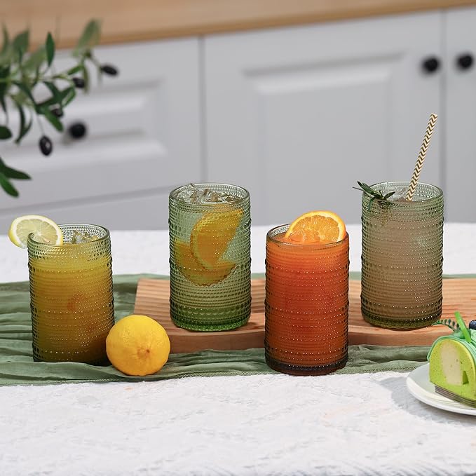 Moretoes 15oz Green Hobnail Drinking Glasses Set of 6 | Vintage Highball Glass Cups, Kitchen Drinkware Glassware for Beer,Cocktail,Whiskey,Juice and Various Mixed Drinks - Image 7