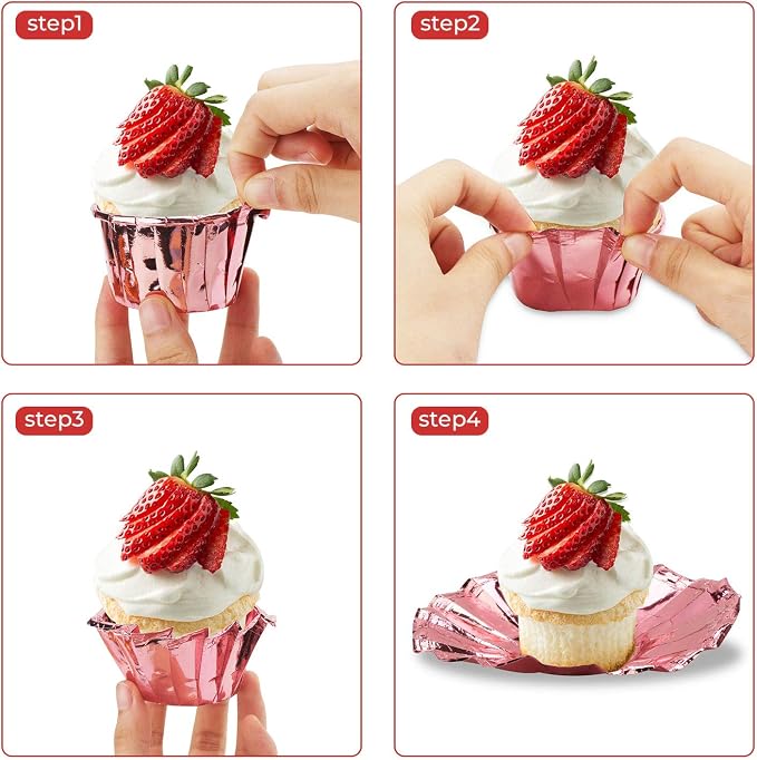 Baking Cups Ramekins, EUSOAR 50Pcs Disposable Ramekin Muffin Baking Cups, Aluminum Cupcake Cups, Tip Pan Ramekin Holders, Little Foil Cups - Image 2