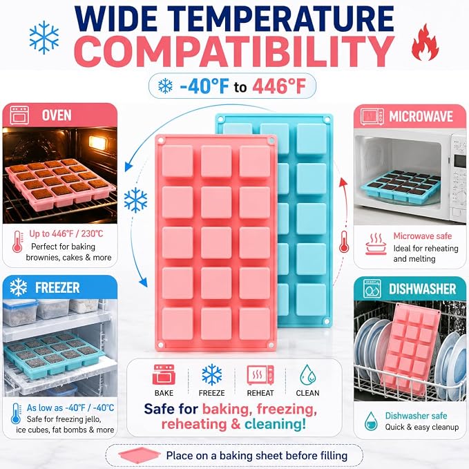 2 Pack Square Cube Silicone Mold, 30 Cavity 1.4" Food-Grade BPA Free Heat Resistant Baking Mold for Chocolate, Cake, Truffle, Jello, Brownie, Ice Cube, Soap - Image 3