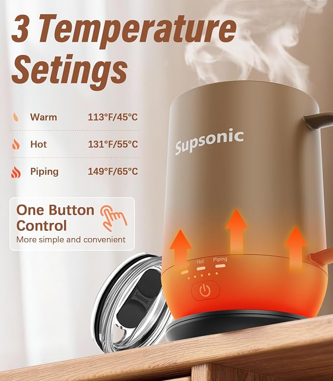 Supsonic - 16oz Self Heating Coffee Mug, Smart Heated Coffee Mug Faster Direct-Contact Heating Up to 149°F, Coffee Mug Warmer Set with Auto Shut-Off - Gifts for Men Women | S2 - Image 2