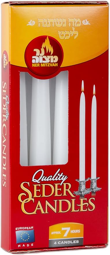 Ner Mitzvah Passover Seder Candles - 7 Hour Burn Time - European Made - Pack of 4 Taper Candles - Image 5