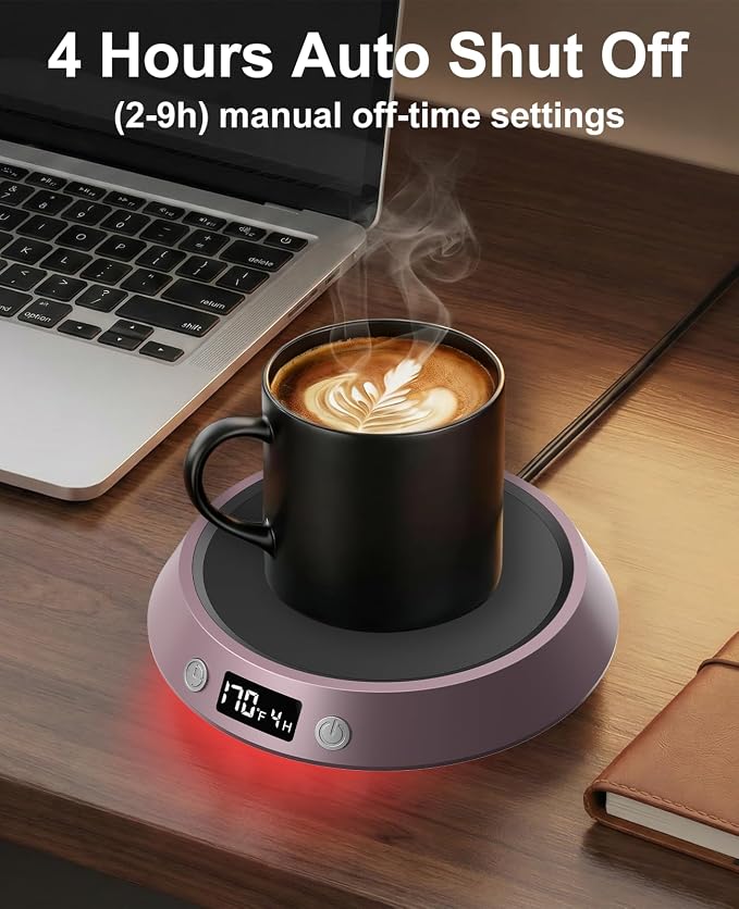 Kepwam Coffee Mug Warmer - 50W Electric Coffee Warmer for Desk 3 Temp Settings & 2-9 Timer Smart Cup Warmer for Desk Candle Warmer Plate with LED Lights Beverage Tea Milk Warmer for Home & Office - Image 3