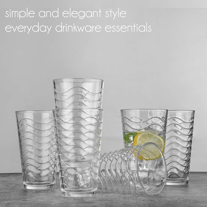 ALINK 16 oz Vintage Drinking Glasses, Set of 6 Wave Line Highball Glass Cups Bar Glasses, Clear Heavy Base Stemmed Water Glasses for Beer, Iced Coffee, Cocktail, Wine, Iced Tea, Dishwasher Safe - Image 5