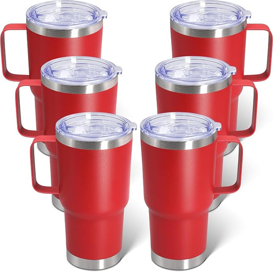 20 oz Tumbler with Handle and Lid Insulated Travel Coffee Mug Red 6P | Stainless Steel Tumbler, coffee tumbler with handle,Spill Proof Double Wall Vacuum Tumbler Cup Keep Drink Hot & Cold by ATQTQ