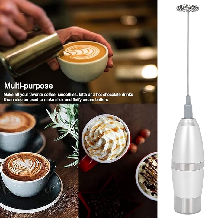 Stainless Steel Electric Milk Frother Egg Beater Automatic Mixer High Speed 19000RPM for Coffee Lattes Smoothies Kitchen Tool Battery Powered ABS Handle
