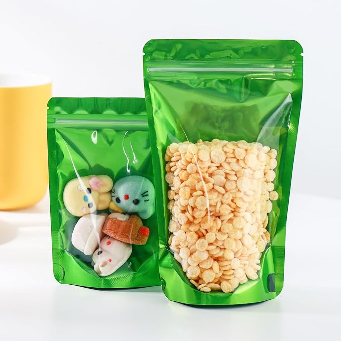 150 Pcs Mylar Bags for Food Storage, 5x8 Mylar Bag with Window Stand Up, Small Holographic Resealable Bags Smell Proof Bag Food Packaging for Small Business Freeze Dried Candy Jewelry Foil Packaging - Image 3