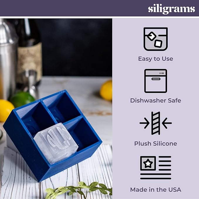Siligrams Personalized Silicone Ice Cube Mold - Custom Ice Molds for Cocktails, Whiskey & Other Drinks - Great Customizable Gift (6 Cubes - Square)