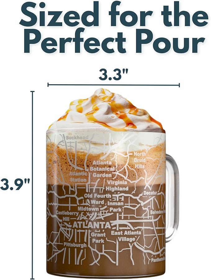Greenline Goods – Atlanta, GA Map Glass Coffee Mugs (Set of 2), 16 oz – Etched Wrap Design