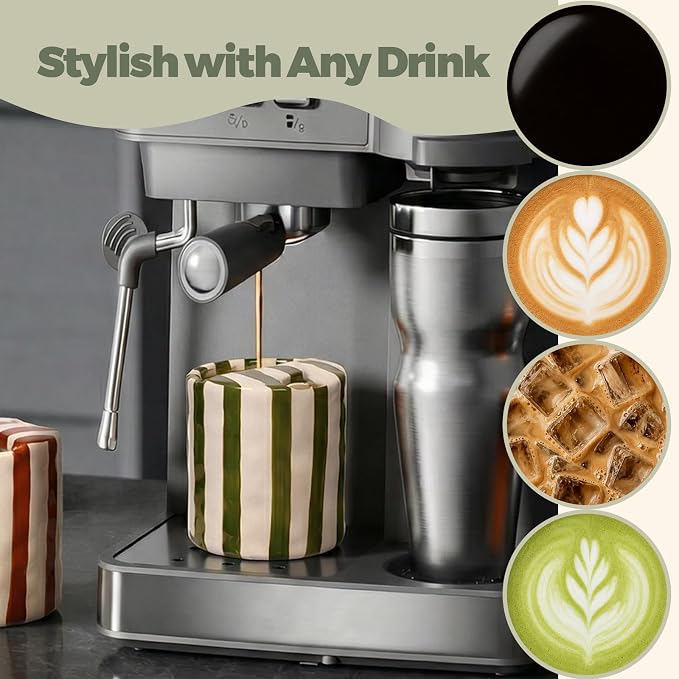 Ceramic Coffee Mug with Sip Hole Espresso Cup 10oz with Straws and Sleeve | 10oz Hand-Painted Striped Travel Mug Microwave & Dishwasher Safe for Coffee Lover - Green with Straw - Image 3