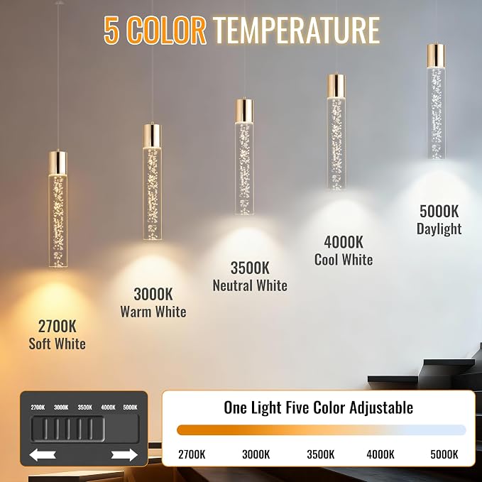 Dimmable LED Pendant Lights Kitchen Island Lighting,5CCT/2700K/3000K/3500K/4000K/5000K,Modern Hanging Island Lights Kitchen Ceiling Lighting Fixtures,for Kitchen Dining Room (Gold, 3 Pack) - Image 2