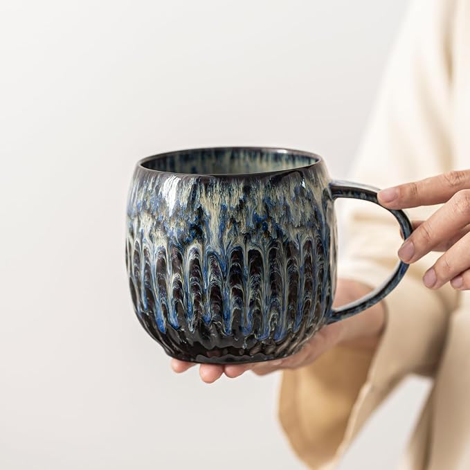 Large Ceramic Coffee Mug - 20oz Big Tea Cup, Flowing Blue | Large Tea Mug, Microwave Safe, Dishwasher Safe by LPYLXINGYAN
