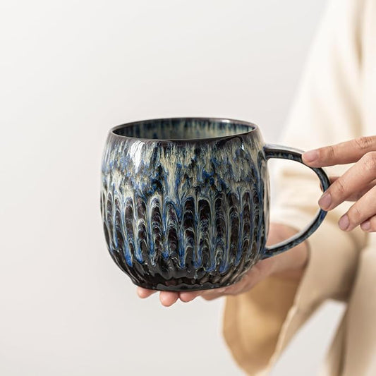 Large Ceramic Coffee Mug - 20oz Big Tea Cup, Flowing Blue | Large Tea Mug, Microwave Safe, Dishwasher Safe by LPYLXINGYAN