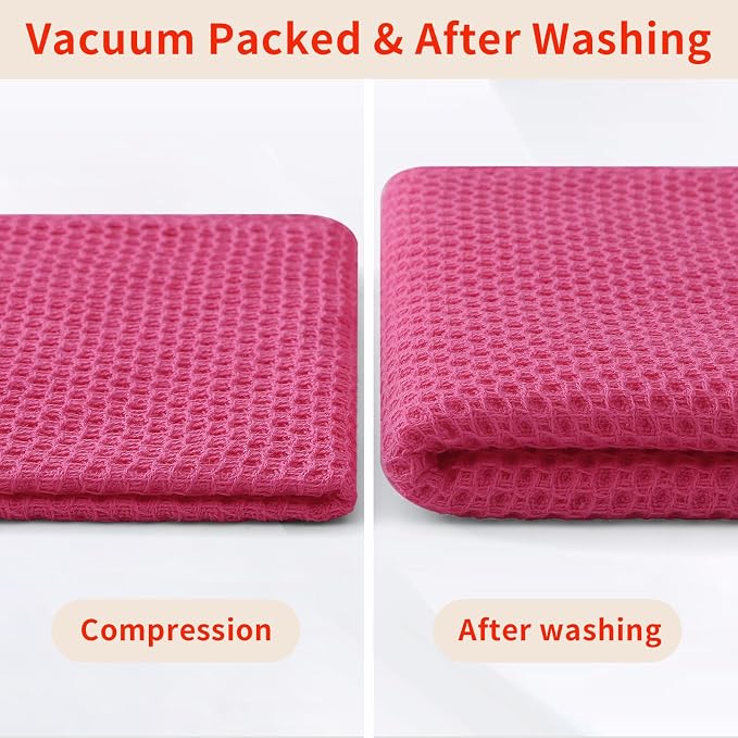 Homaxy 100% Cotton Waffle Weave Kitchen Dish Towels 4-Pack, Hot Pink | 13 x 28 Inches, Ultra Soft Absorbent Dish Towels, Quick Drying Cleaning Towels - Image 8