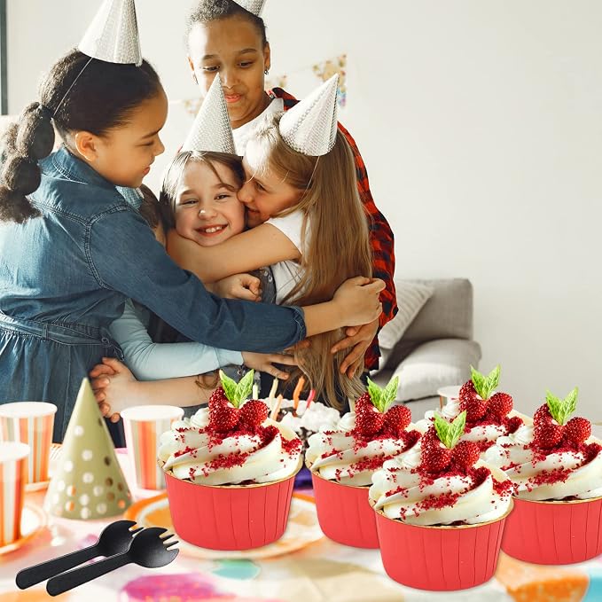 Large Cupcake Liners Baking Cups 50 Pack,LNYZQUS 5oz Foil Muffin Cups Muffin Tins,Disposable Ramekins Tins with Lids and Spoons,Cupcake Wrappers Holders for Wedding Bakery-Red in gold - Image 7