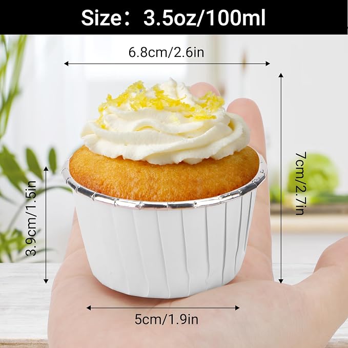 EUSOAR Silver Cupcake Liners, 50pcs 3.5oz Cupcake Holders Disposable Dessert Containers, Mini Cheesecakes Baking Cups Aluminum Foil Wrappers Muffin Ramekins for Birthday Wedding Bridal Party - Image 2