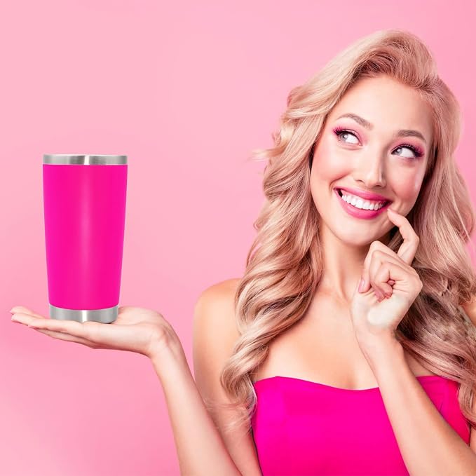 20oz Tumbler Insulated Coffee Tumblers with Lid Stainless Steel Hot Pink 1P | 20 oz Tumblers Double Wall Insulated Vacuum 20oz Coffee Mug Leak Proof Tumblers with Lid Powder Coated - Hot Pink 1 Pack - Image 2