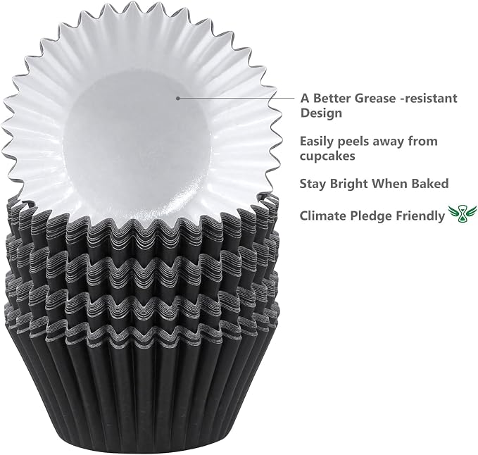 Caperci Heavy Duty Black Jumbo Cupcake Muffin Liners for Baking - Extra Large 100pcs Grease-Resistant Paper Baking Cups, No Muffin Pan Needed, Odorless, Easily Peels (Black) - Image 3