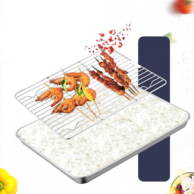 Stainless Steel Baking Sheet with Non-Stick Coating, Stackable Wire Rack for Indoor Outdoor Cooking, Baking, Grilling, Airflow Circulation Rack, Square Baking Tray for Cookies, Pastries, Vegetables - Image 5