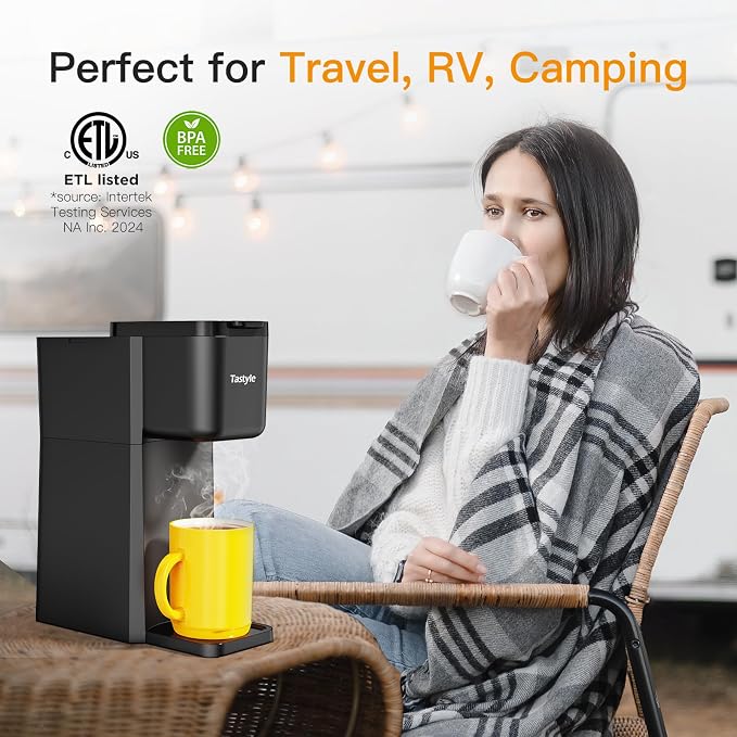 Tastyle Mini Single Serve Hot and Iced Coffee Maker for K Cup and Ground | 6 to14 Oz Brew Sizes, with Recipe Book, for Home, Travel, RV, Office and Dorm, 120V, K310IC, 2.0 version, Classic Black - Image 5