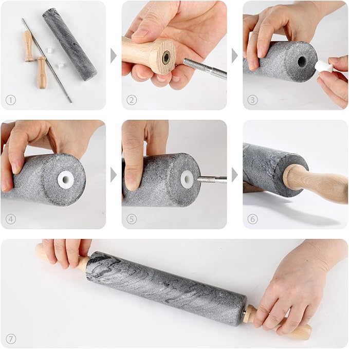 Marble Rolling Pin, Non-Stick Polished Dough Roller, Pasta, Dumpling, Ravioli, Fondant,Pie Crust, Kitchen Baking Pastry Tools Grey Marble - Image 7