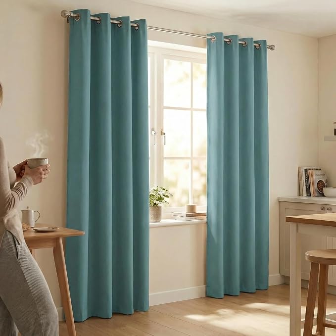 Urban Villa Cotton Grommet Curtains 52x96 (2 Panels) Aqua - Image 9