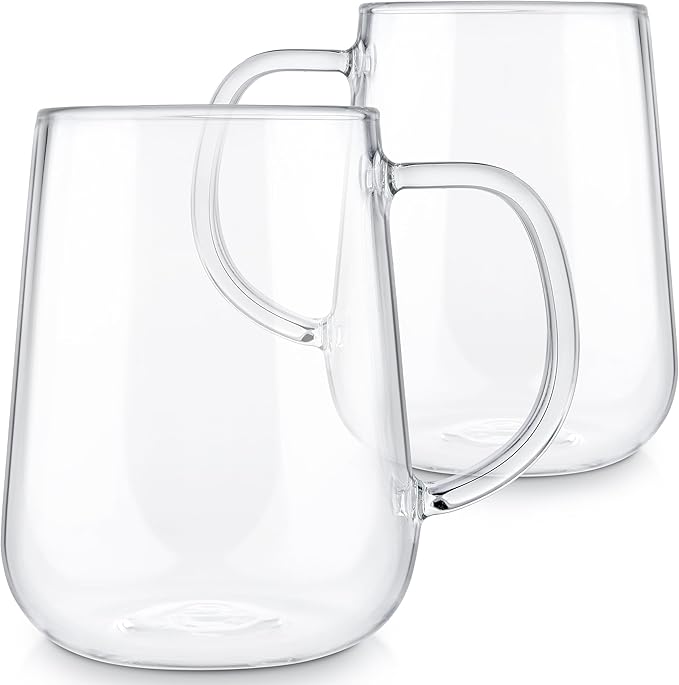 Teabloom Set of 2 Premium Borosilicate Glass Mugs for Tea or Coffee - 12 Ounces / 350 ml - Stain-free and Microwave Safe