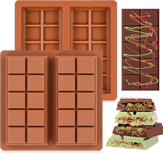 Dubai Chocolate Molds 1 Inch Deep, Silicone Chocolate Bar Mold – Non-Stick, Flexible, Large and Thick Homemade Chocolates, Candies, and Desserts - Set of 2