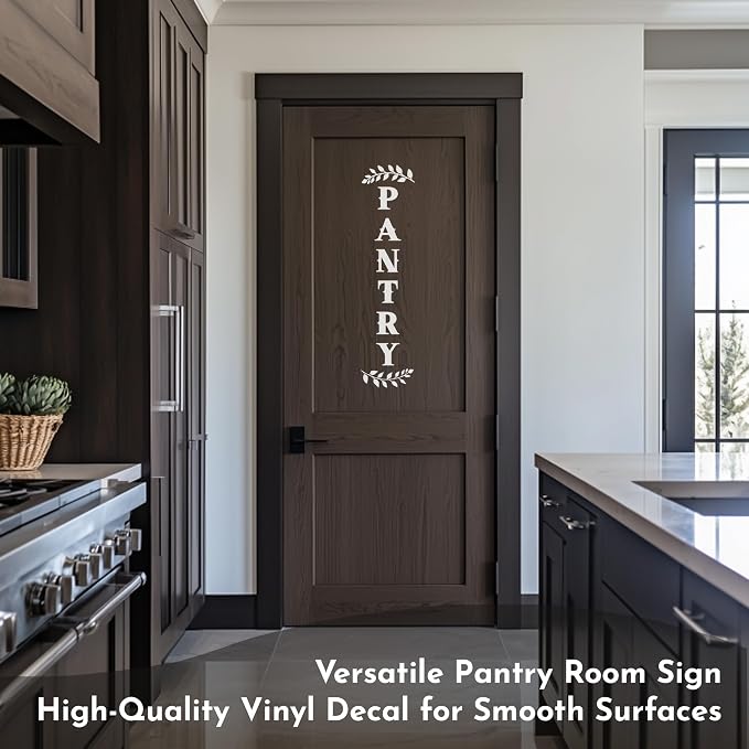 Pantry Door Decal – White Vinyl Kitchen Wall Sticker – Farmhouse Pantry Sign for Cabinet or Glass Door, 4.3 x 18 Inch - Image 2