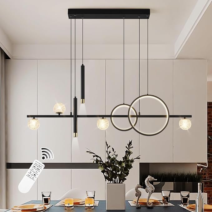 ORANOOR Modern LED Pendant Lights, Dimmable 47inch Linear LED Chandelier | Upgraded Black & Gold Dining Room Hanging Light Fixtures Kitchen Island Globe Pendant Lighting for Dining Table (4200lm) by ORANOOR