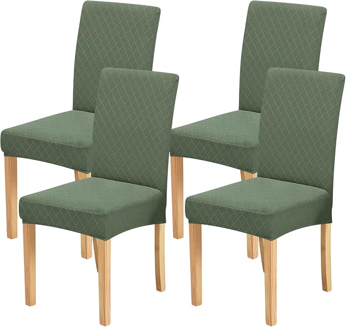 FORCHEER Chair Covers for Dining Chairs Set of 4,Jacquard Green Stretch Dining Room Chair Cover Kitchen Parsons Chair Slipcovers (Pack of 4, Jacquard Green) by FORCHEER