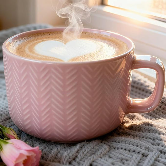 Disoza Oversized Coffee Mug 24 OZ Pink Soup Mug Cereal Large Soup Bowls with Handles 700 ML XXL Large Ceramic Tea Cup by DISOZA