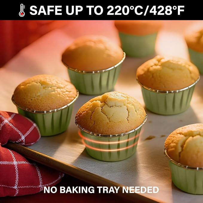 EUSOAR Cupcake Cups, 50pcs 3.5oz Muffin Cupcake Liners Disposable Ramekins, Aluminum Foil Wrappers Paper Dessert Containers Mini Cheesecakes Holders for Birthday Wedding Party-Light Green/Gold - Image 5